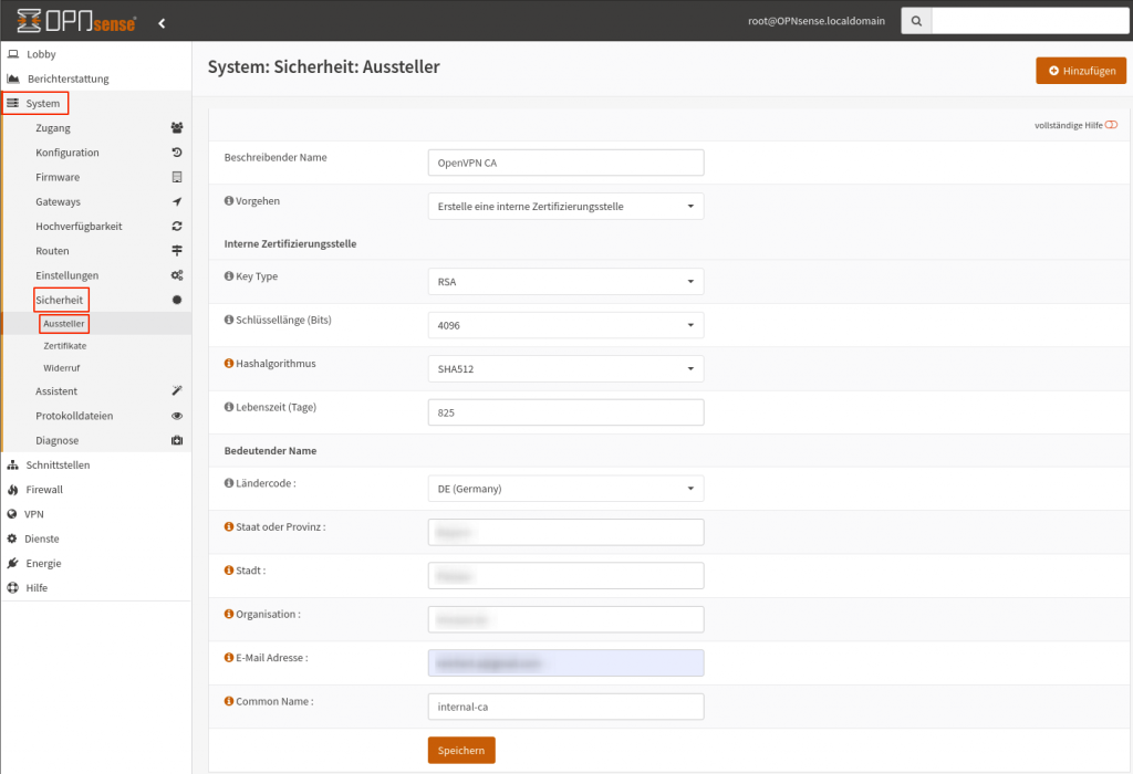 OPNsense OpenVPN: CA anlegen