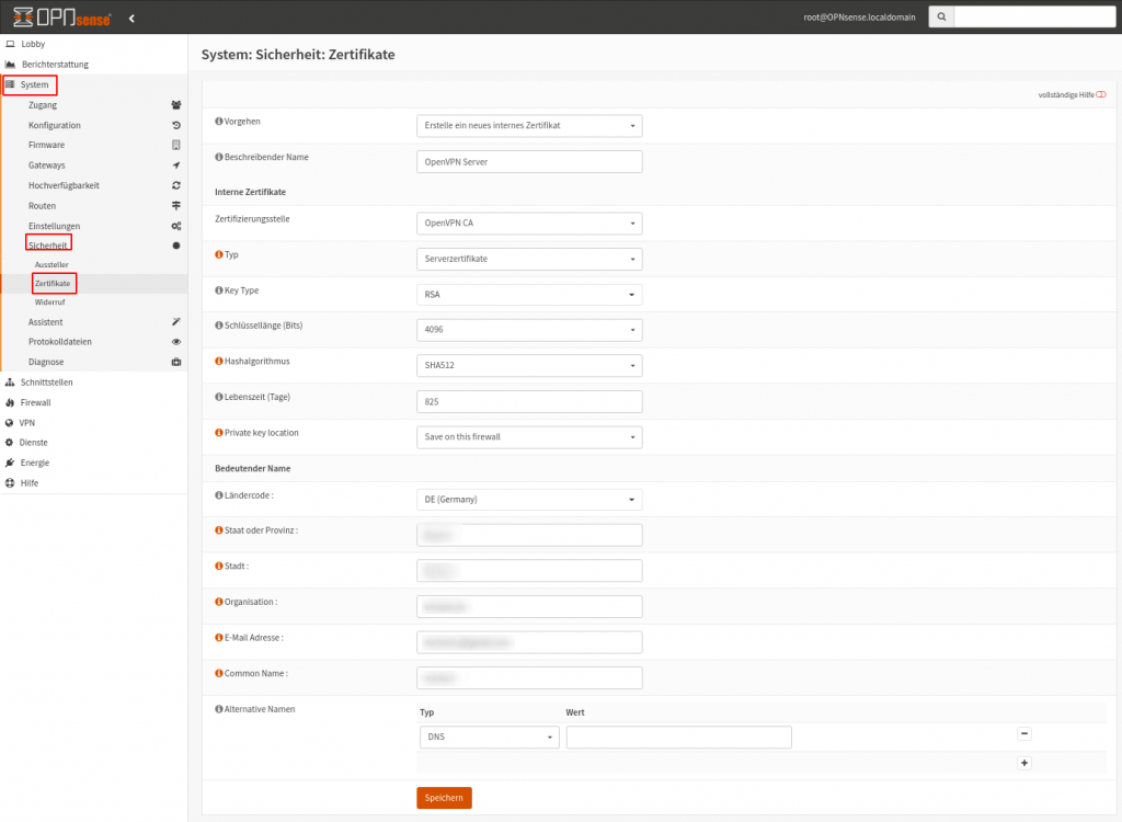 OPNsense OpenVPN: Serverzertifikat anlegen