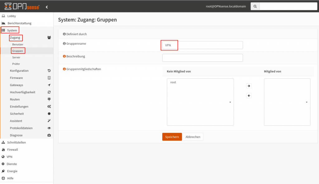 OPNsense OpenVPN: VPN Gruppe anlegen