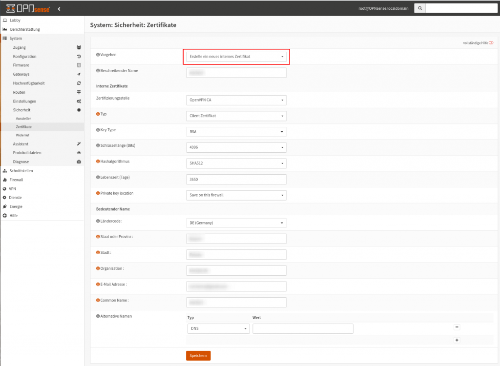 OPNsense OpenVPN: VPN Benutzerzertifikat anlegen