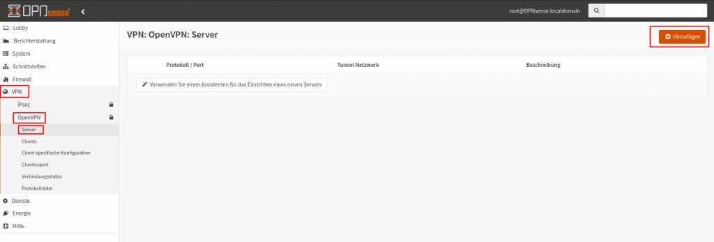 OPNsense OpenVPN: OpenVPN Server anlegen
