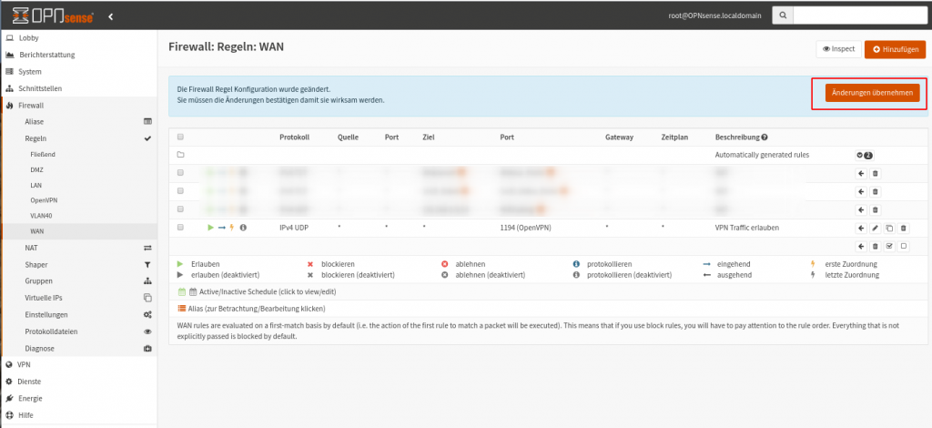 OPNsense OpenVPN: Firewall-Regel übernehmen 